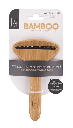 Étrille fine Hery labo à dents rotatives en bambou