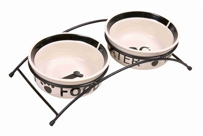 Trixie food bowl Drinking bin Set eat on your feet white black