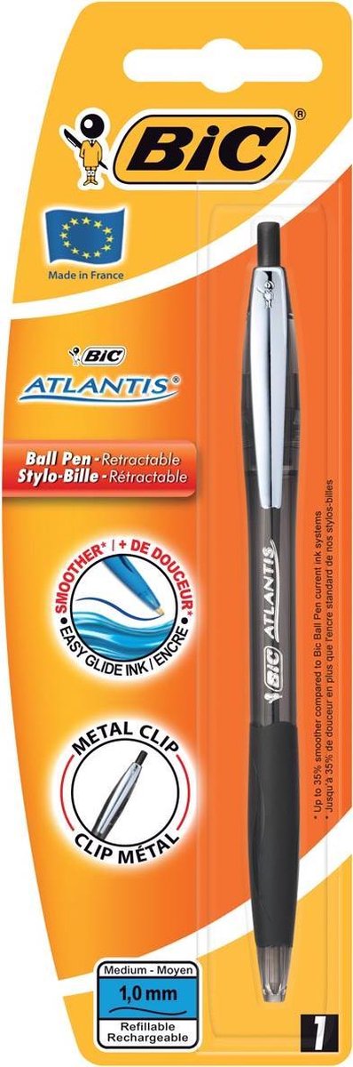 Stylo bille Bic Atlantis Click noir blister moyen