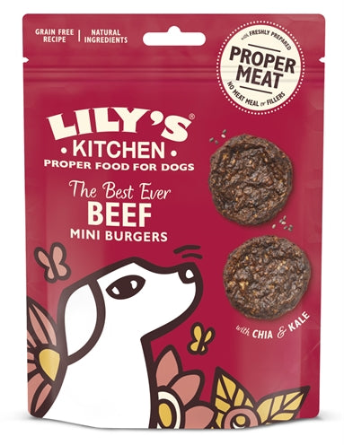 Lilie's Kitchen Dog dat Bescht jeemools Rëndfleesch Mini Burger