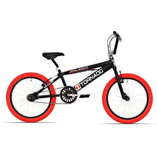 Vélo Royal BMX - Bugatti tornado freestyle 20 pouces - noir mat avec pneus rouges