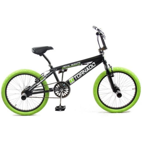 Vélo Royal BMX - Bugatti tornado freestyle 20 pouces - noir mat avec pneus verts