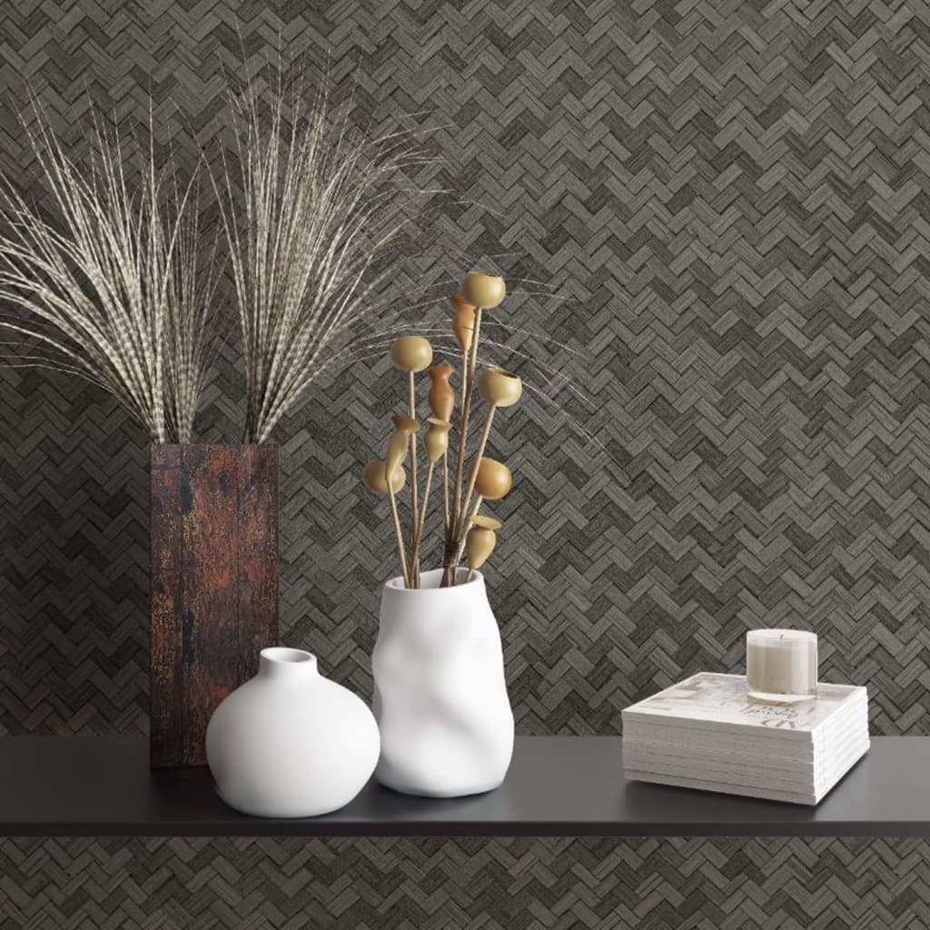 Wallpaper North Wall Noord Wallpaper Botanica Rattan Wickerwork Nero e grigio