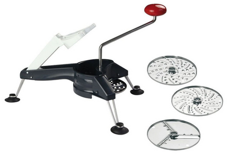 Râpe à légumes rotative Westmark avec 3 disques, lames inox, schnitzel mouli, rouge argent anthracite, 11712260