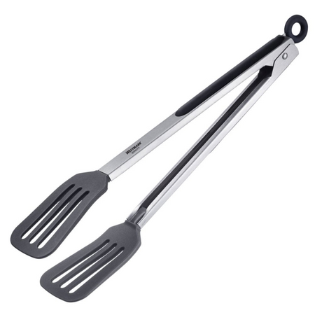 Pince de service Westmark, avec grandes cuillères en silicone et poignées en caoutchouc, longueur : 34 cm, acier inoxydable plastique silicone, silicone confort maxi, argent noir, 16122270