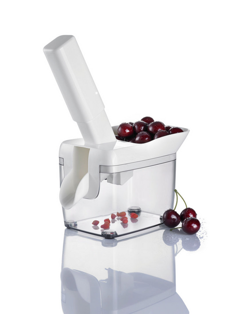 Dépileur de cerises Westmark avec entonnoir, boîte à noyaux et livret de recettes, hauteur : 30 cm, plastique inox, kernfix, blanc gris foncé transparent, 40352260