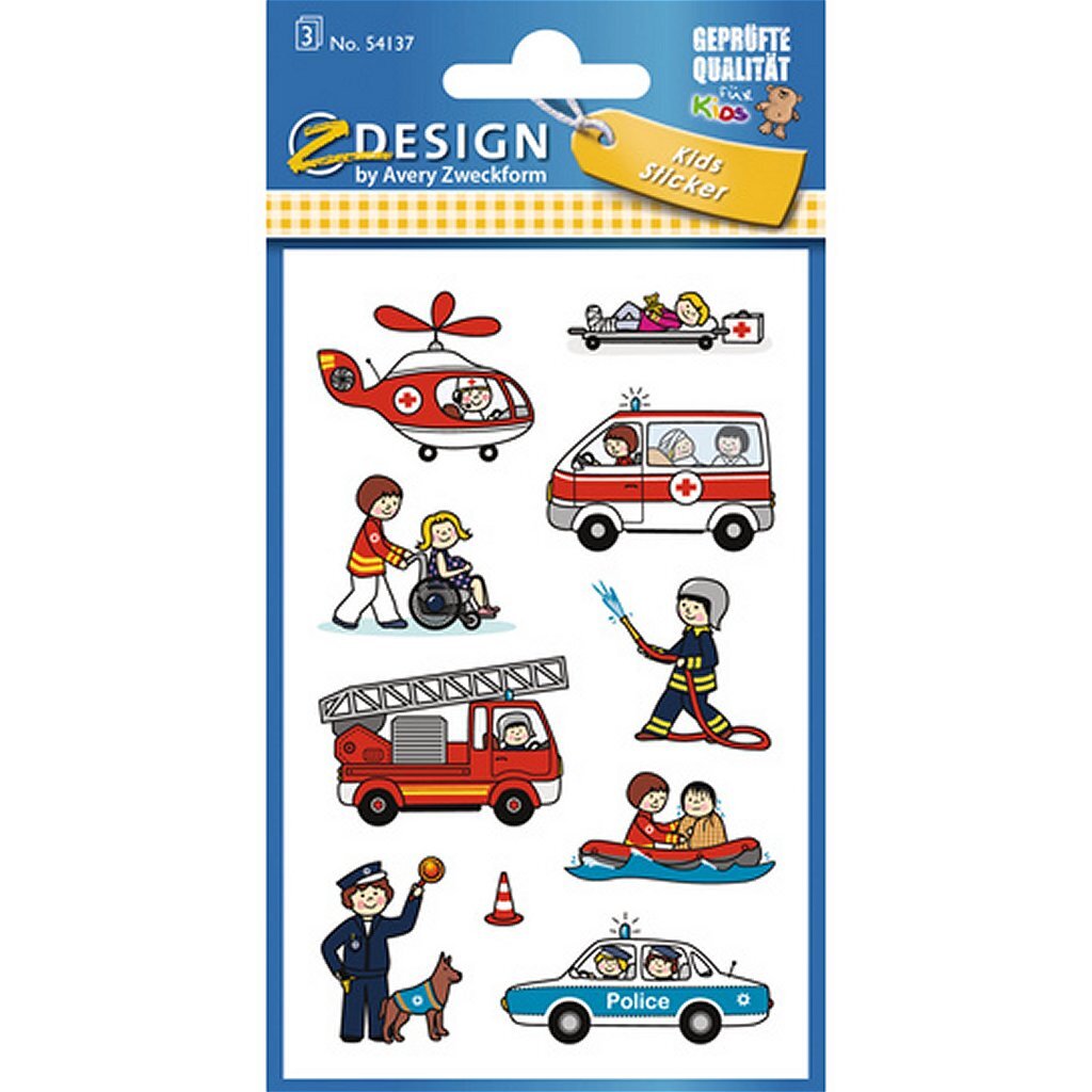 Avery av-54137 z-design autocollants pour enfants services d'urgence 3 feuilles