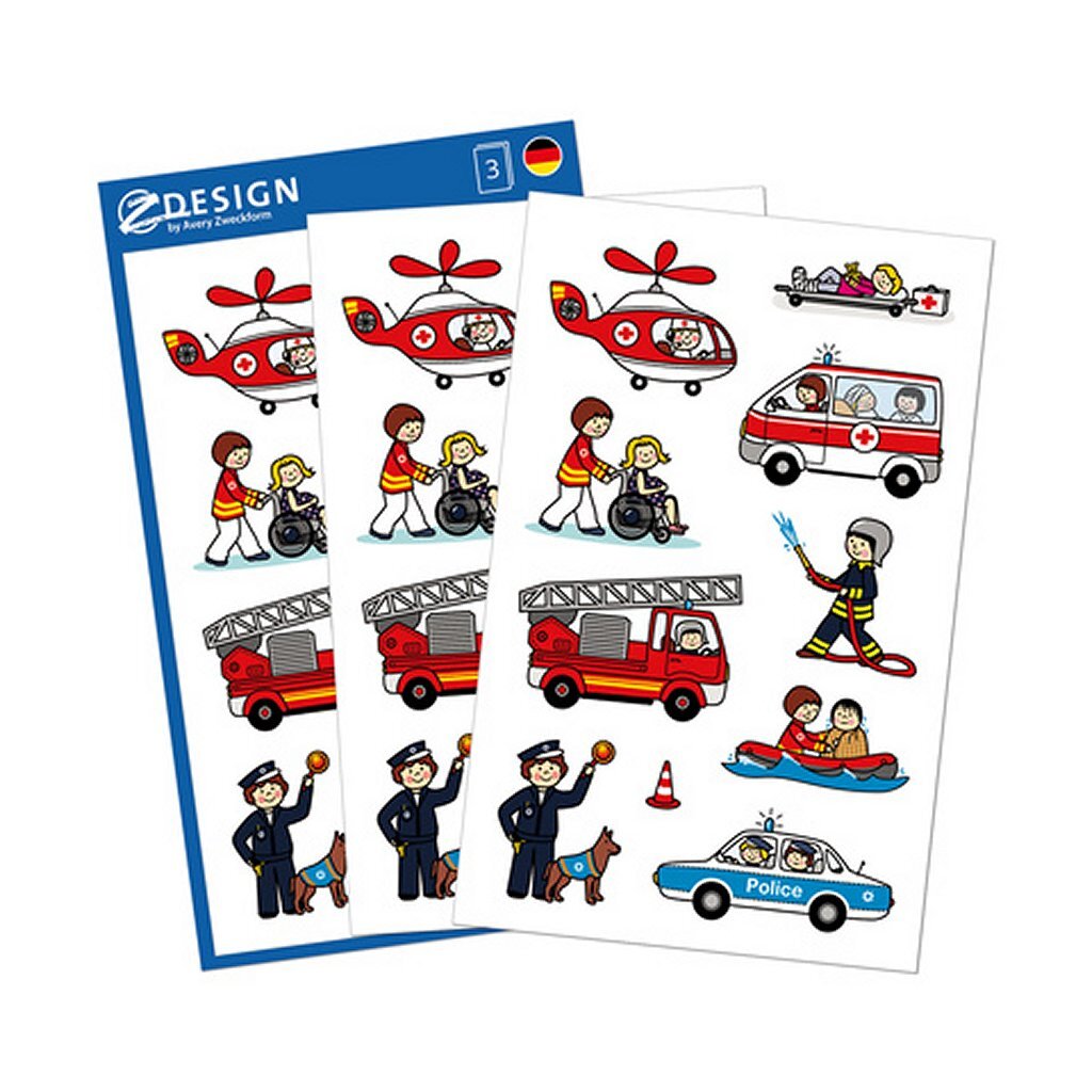Avery av-54137 z-design autocollants pour enfants services d'urgence 3 feuilles