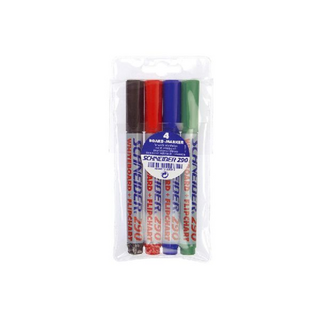 Instruments d'écriture Schneider marqueurs pour tableau blanc Schneider - maxx 290 - pointe ronde - 4 pièces - pour tableau blanc et tableau à feuilles mobiles - s-129094
