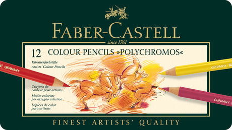 Faber Castell FC-110012 Crayon de couleur Polychromos, épaisseur de noyau de 3,8 mm, étui de 12 pièces