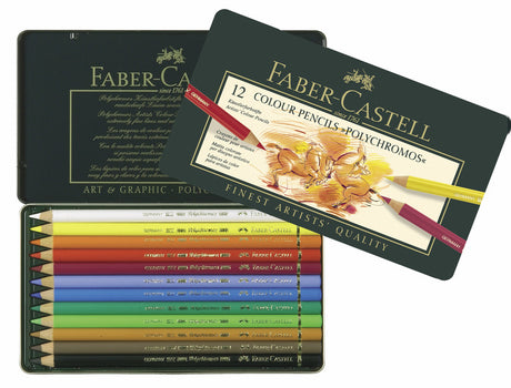Faber Castell FC-110012 Crayon de couleur Polychromos, épaisseur de noyau de 3,8 mm, étui de 12 pièces