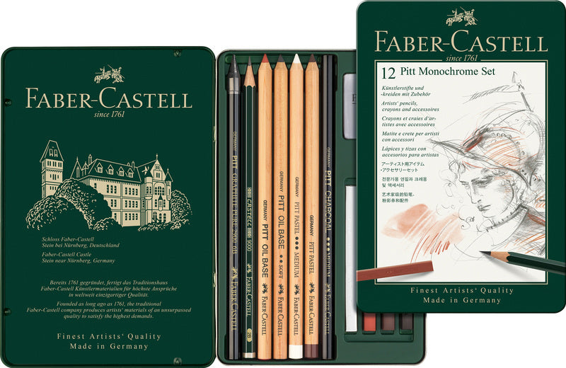 Faber Castell FC-11975 Pitt Monochrome Set Faber-Castell 12-piece Medium