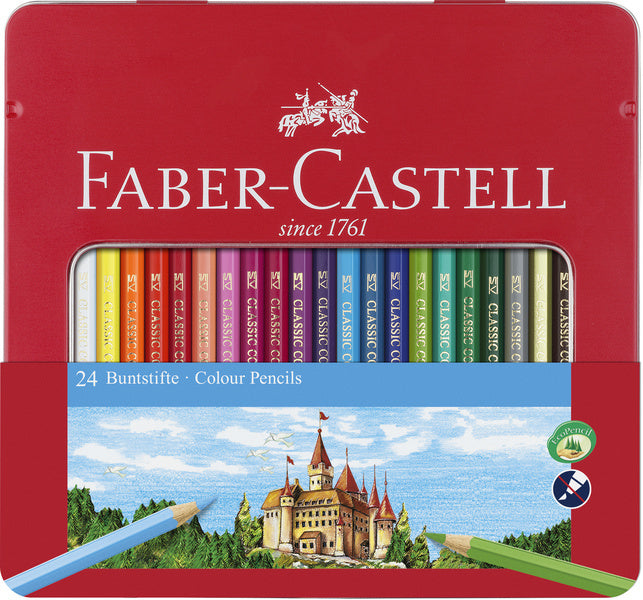 Faber Casetell Farte Casetell FC-115824 Faarfste Penbe-Castell Castle Roxagonal Metal Pouchel mat 24 Stécker