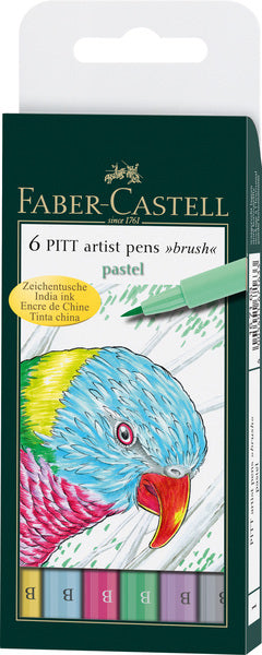 Faber Castell FC-167163 Stylo à dessin Faber-Castell Pitt Artist Pen Brush Trousse 6 pièces Pastel