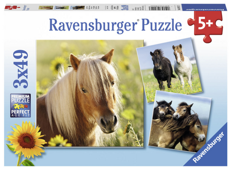 Ravensburger puzzle poneys mignons - 3x49 pièces - puzzle pour enfants