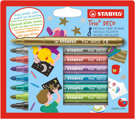 Stabilo trio déco - feutre métallique - avec pointe extra épaisse 3,0 mm - étui de 8 couleurs