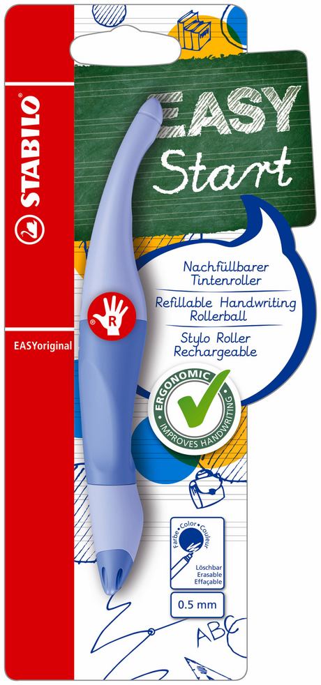 Stabilo easyoriginal - roller ergonomique - droitier - bleu aéré pastel