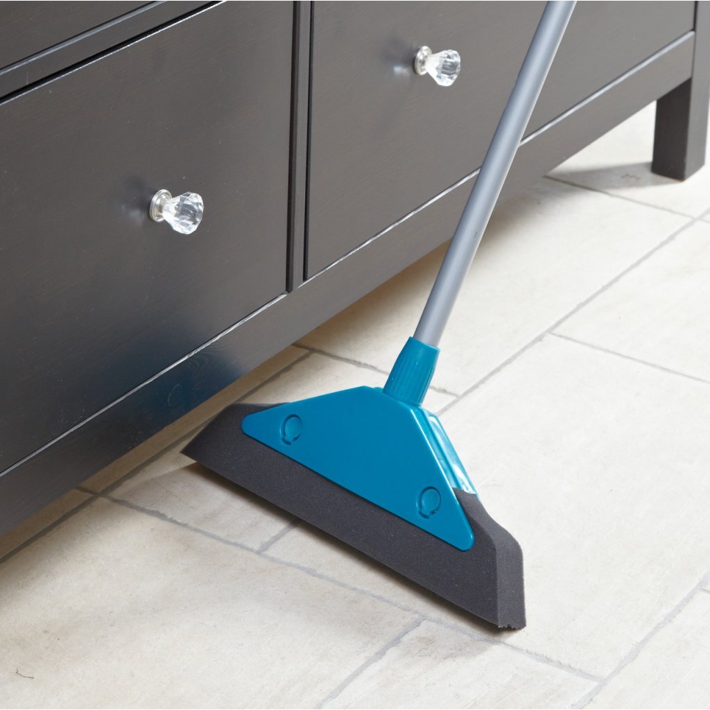 Leifheit 55243 balai en caoutchouc mousse souple et facile 34 cm avec manche télescopique bleu argent