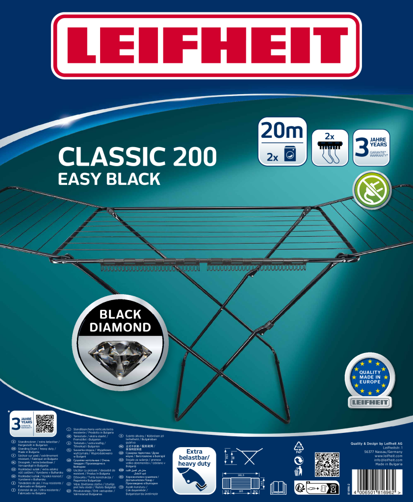 Leifheit 81696 classic 200 étendoir facile noir