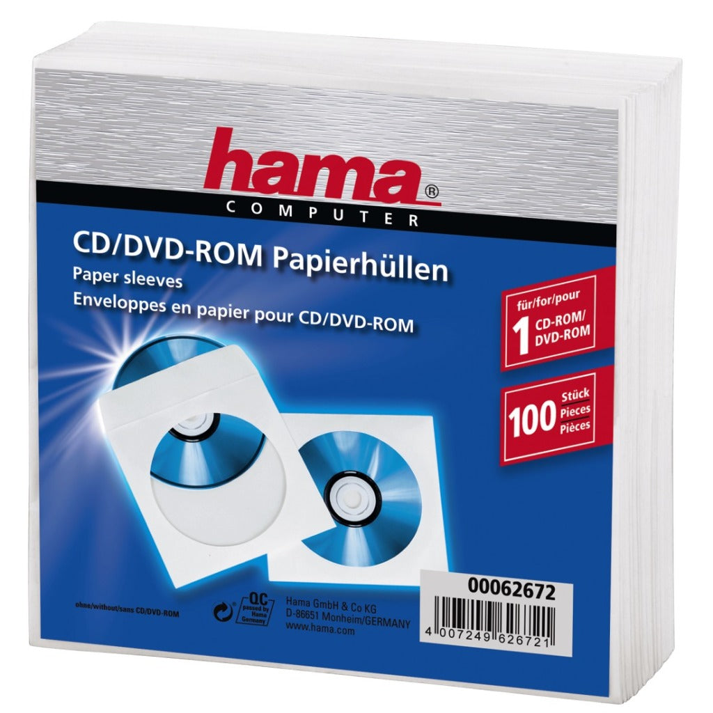 Hama CD DVD Schutzpersonal Pabeier wäiss 100 Stécker