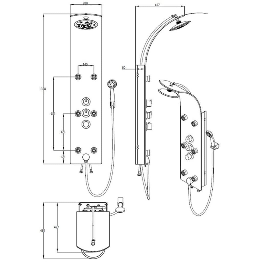 Schütte Schütte shower panel with thermostatic tap Lanzarote Glass Black