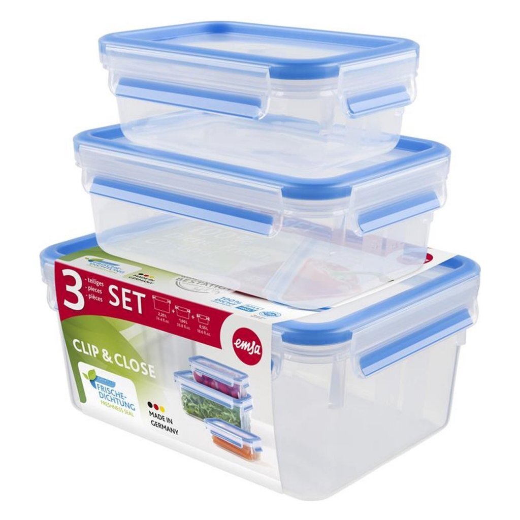 EMSA EMSA 508566 CLIP LUKT VERSHOLDING BOXES 0,55L 1L 2.3L 3 stykker blå