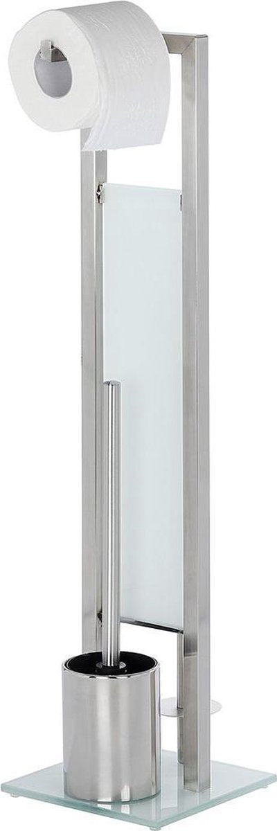Wenko majordome de toilette rivalta en acier inoxydable mat - brosse de toilette avec support, porte-rouleau de papier toilette et porte-rouleau de rechange autoportant