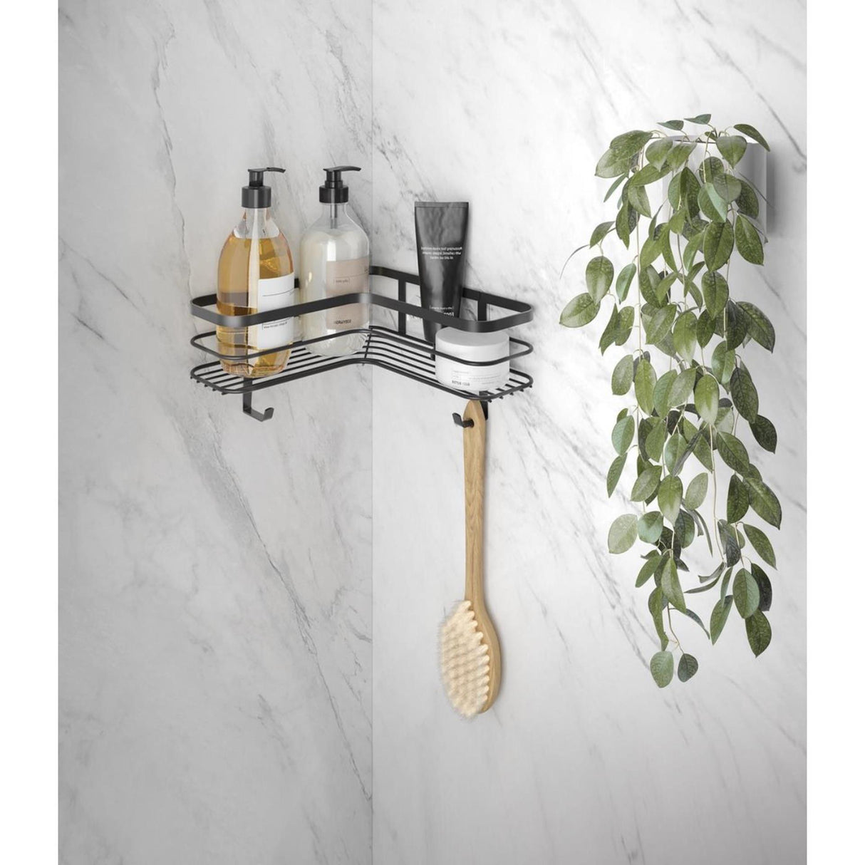 Metaltex origin support d'angle de douche touch lava 25x25x13cm noir mat (à suspendre sans perçage)