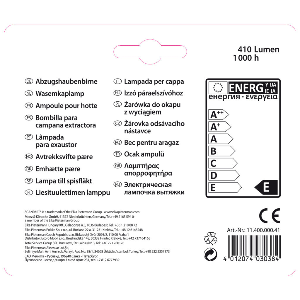 Lampe de hotte Scanpart e14 40w t25 2-pa