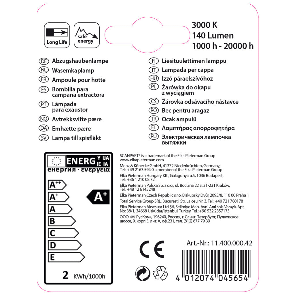 Lampe de hotte Scanpart e14 20w led t26