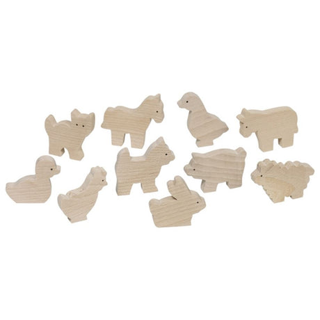 Animaux de la ferme en bois Goki, 10 animaux dans un sac