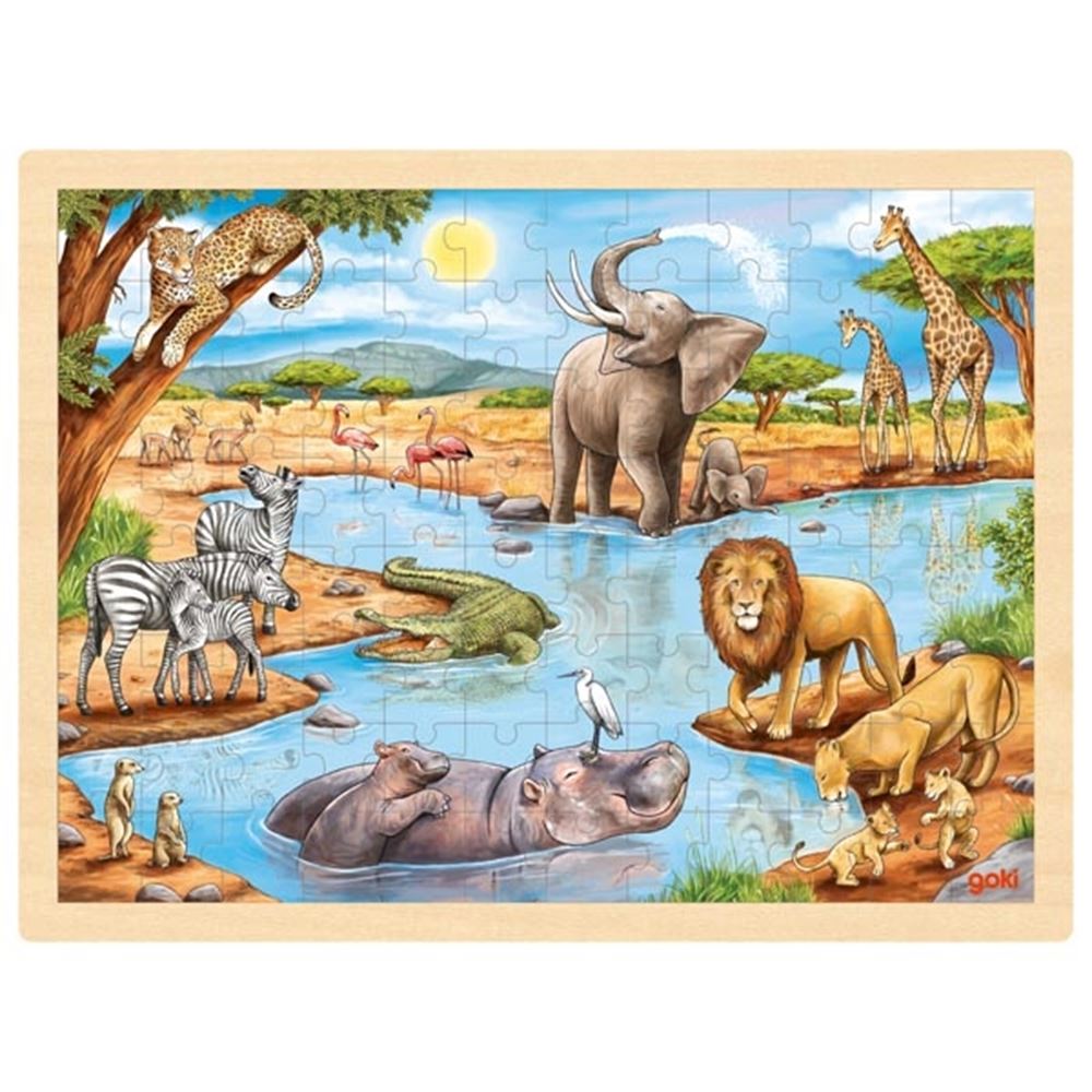 Puzzle Goki - savane africaine - 96 pièces - 40x30x0,8cm - bois - 3+
