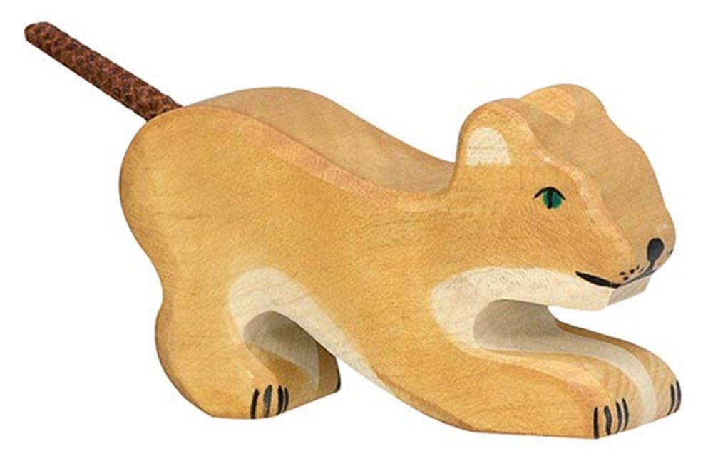 Lion Holztiger, petit, jouant. 8 cm.