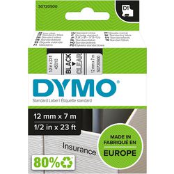 Rubans Dymo d1 polyester 12mmx7m noir-transparent brillant