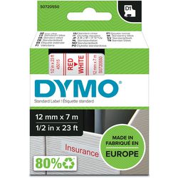 Rubans dymo d1 polyester 12mmx7m rouge-blanc brillant