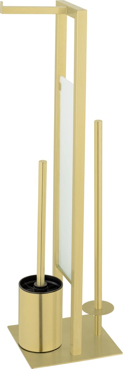 Wenko majordome de toilette rivalta en acier inoxydable or mat - brosse de toilette avec support, porte-rouleau de papier toilette et porte-rouleau de rechange autoportant