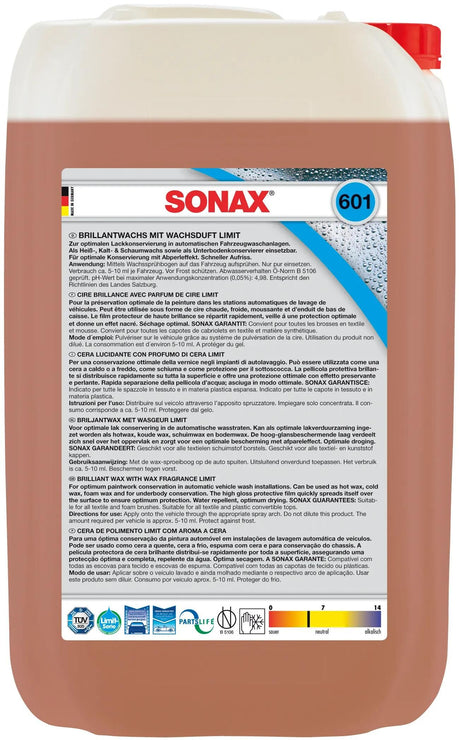 Sonax additif de nettoyage brillantwachs mit wachsduft brillant cire limite 25 25 l cubitainer
