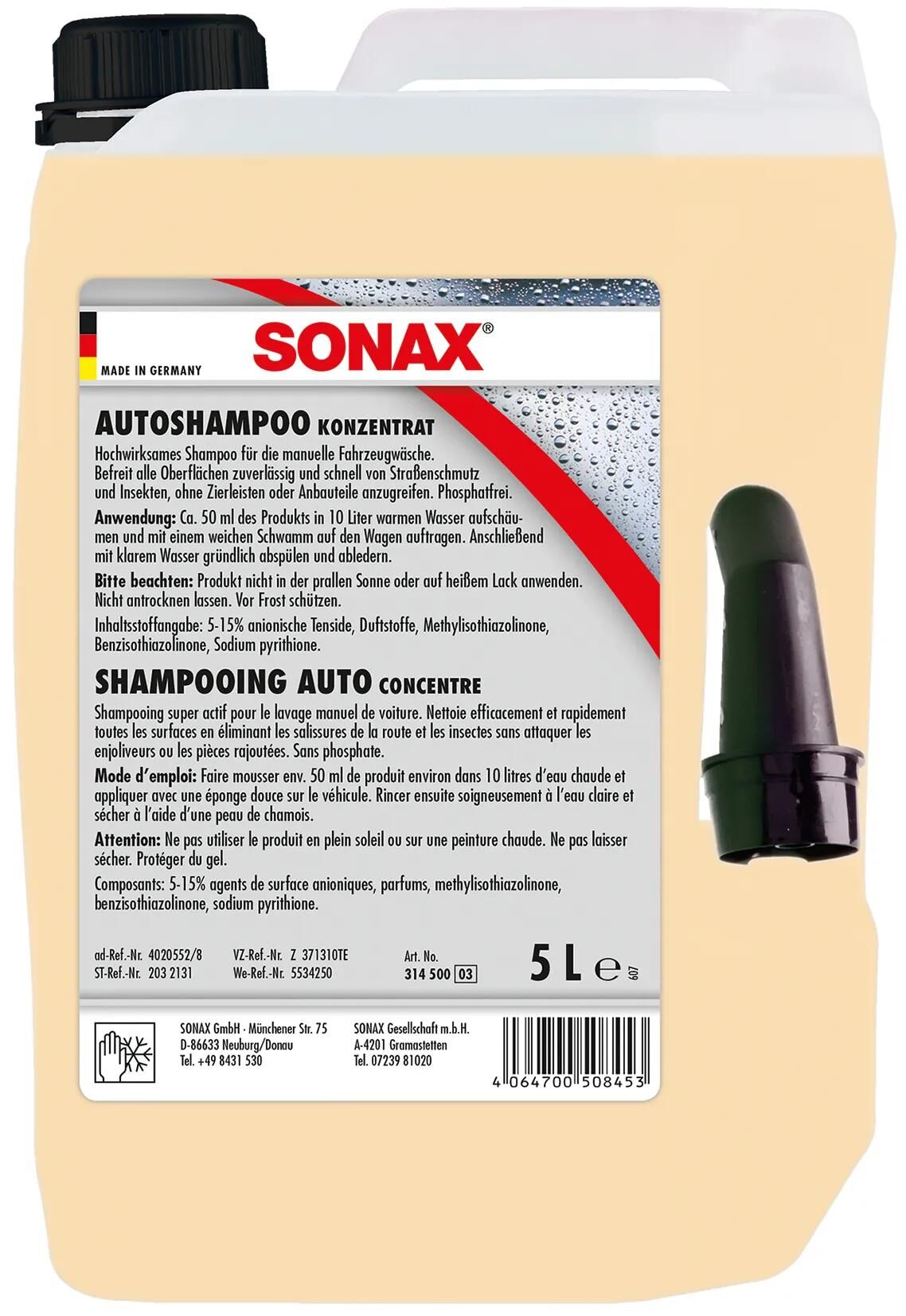 Shampoing pour voiture Sonax, bidon de 5 litres