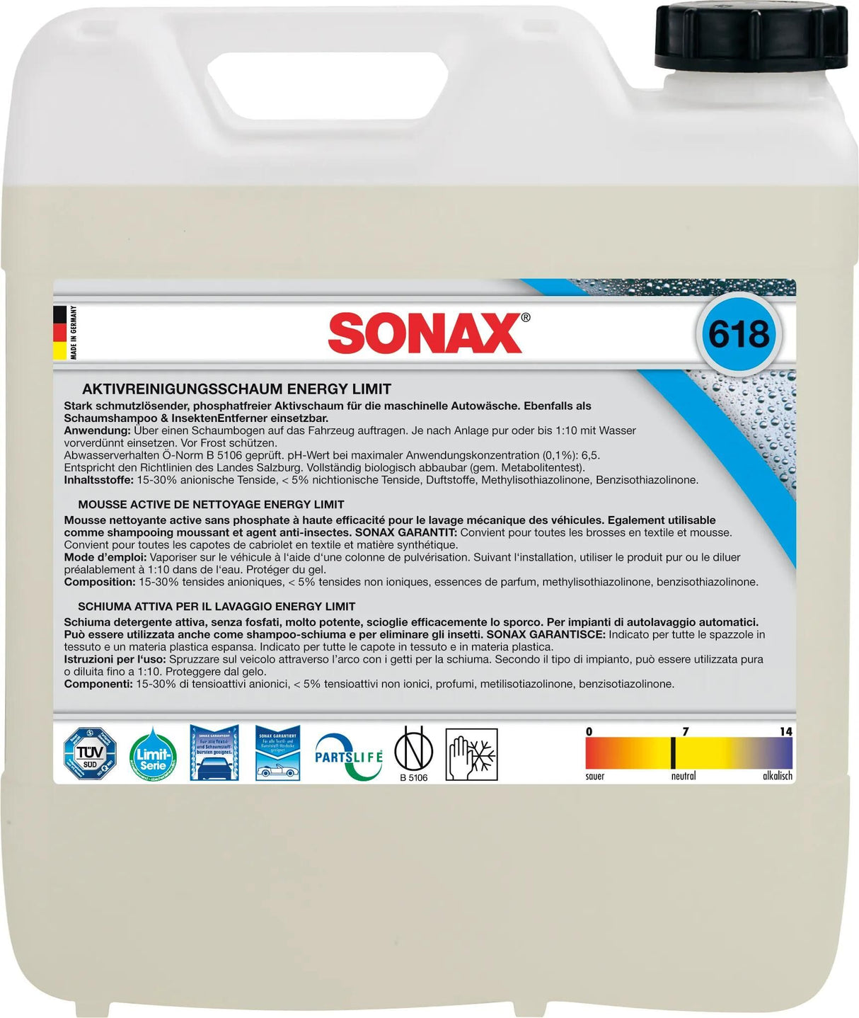 Sonax nettoyant actif nettoyant limite mousse nettoyante active 10l