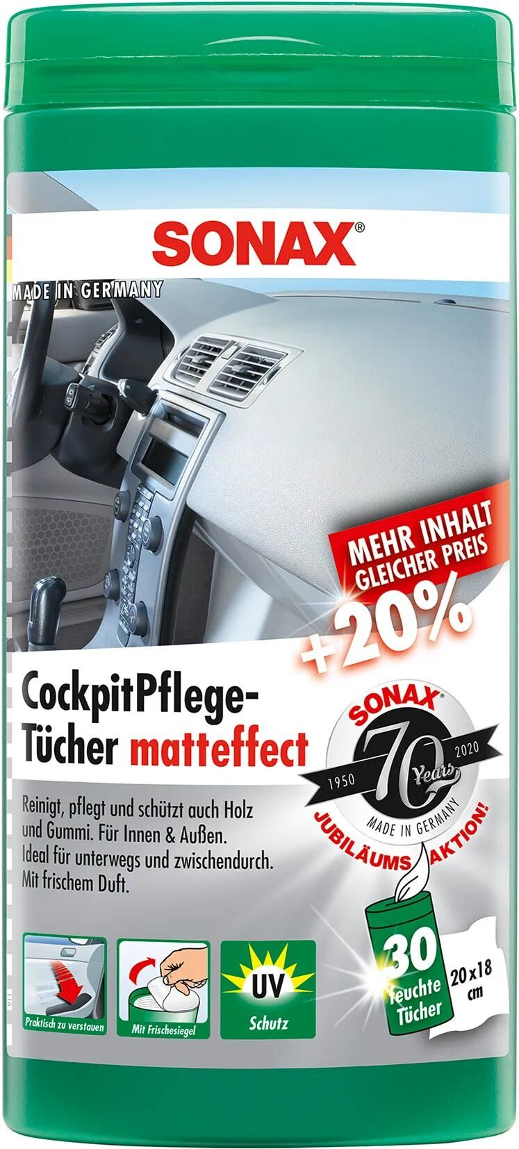 Sonax entretien plastique cockpit soin effet mat lingettes plastiques soie mate