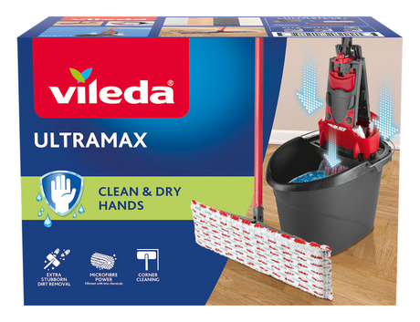 Ensemble complet Vileda ultramax - serpillière plate en microfibre + seau avec presse