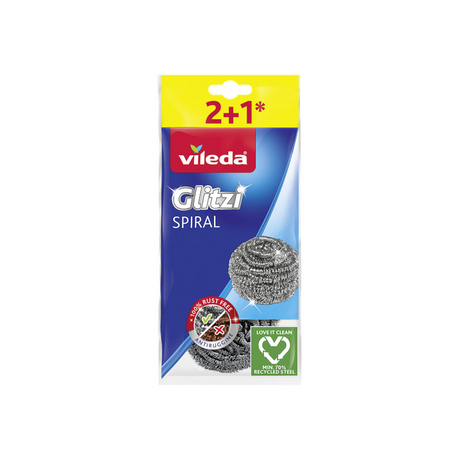 Vileda série Glitzi Spiral en acier inoxydable - éponge de nettoyage en acier inoxydable - 3 pièces - durable