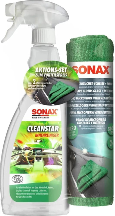 Ensemble promotionnel Sonax chiffons en microfibre cleanstar. ensemble étoile propre 750 ml