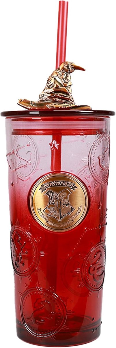 Tasse en verre Harry Potter avec couvercle et paille - cadeau magique.