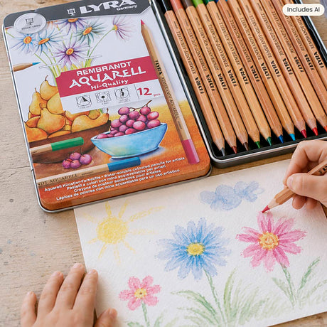 Crayons aquarelle Lyra Rembrandt, différentes couleurs, 12 pièces, 1 boîte
