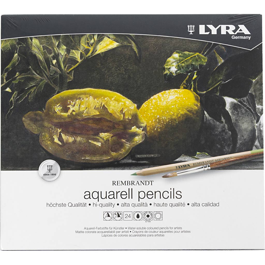 Crayons aquarelle Lyra Rembrandt, différentes couleurs, 24 pièces, 1 boîte