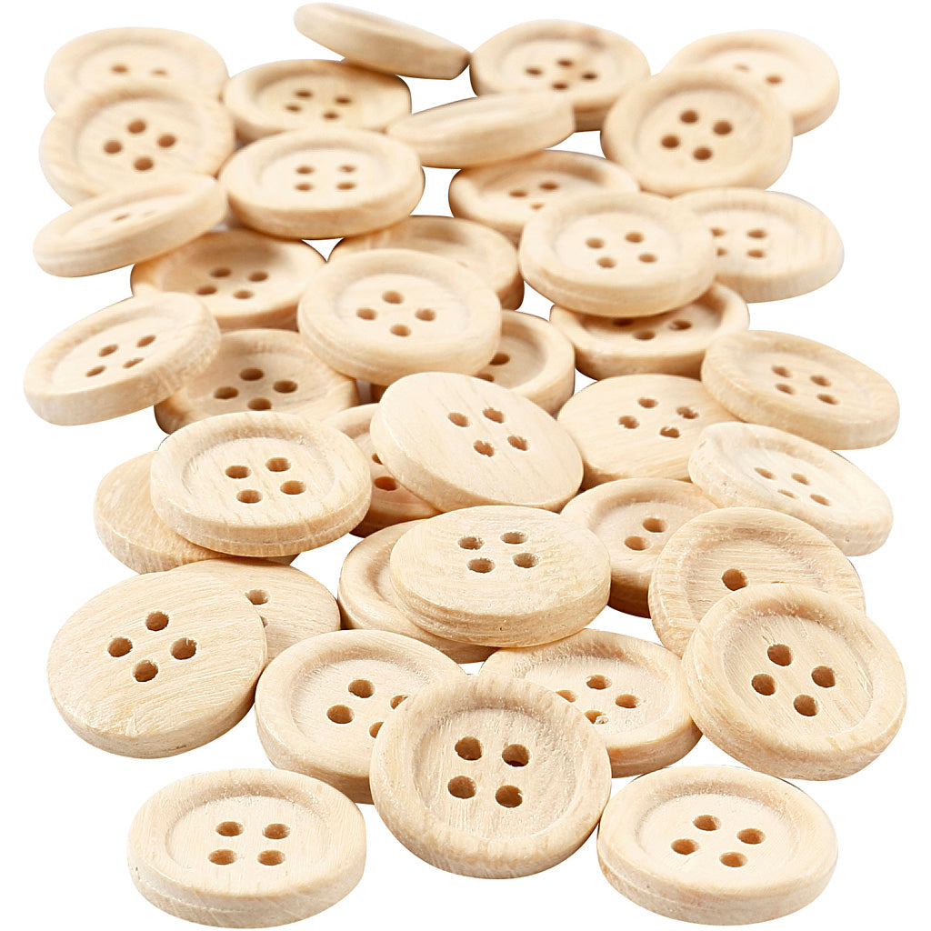 Boutons en bois Creativ company, d 18 mm, 4 trous, 40 pièces 1 boîte