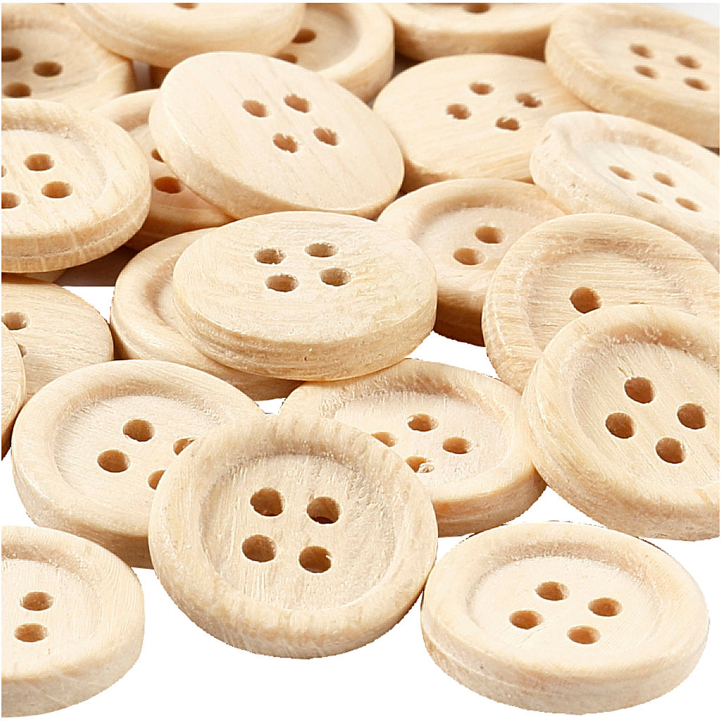 Boutons en bois Creativ company, d 23 mm, 4 trous, 30 pièces, 1 boîte