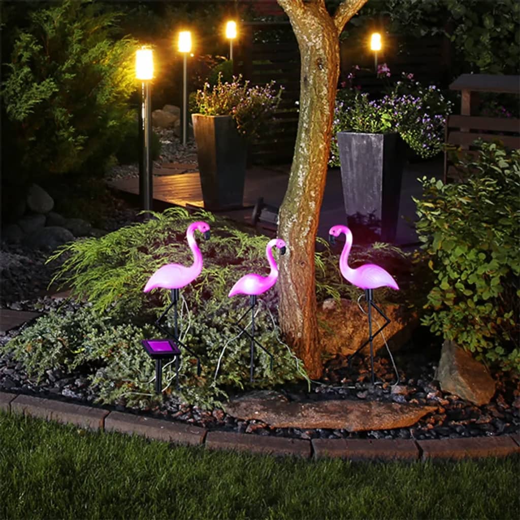 Hi Ground Pins 3 St Solar LED Flamingo
