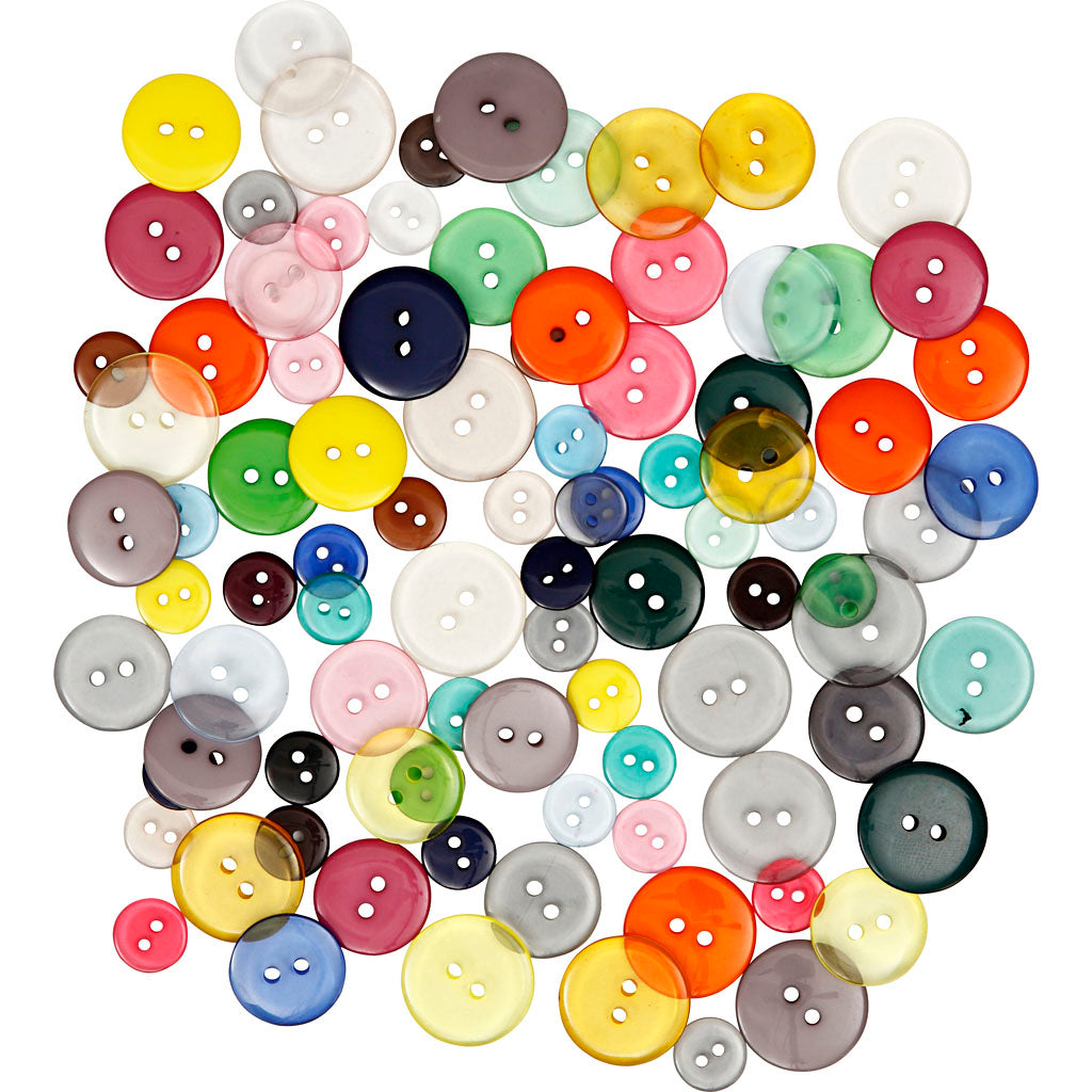 Boutons Creativ company, d 12+18+20 mm, différentes couleurs, 50 gr, 100 pièces 1 boîte